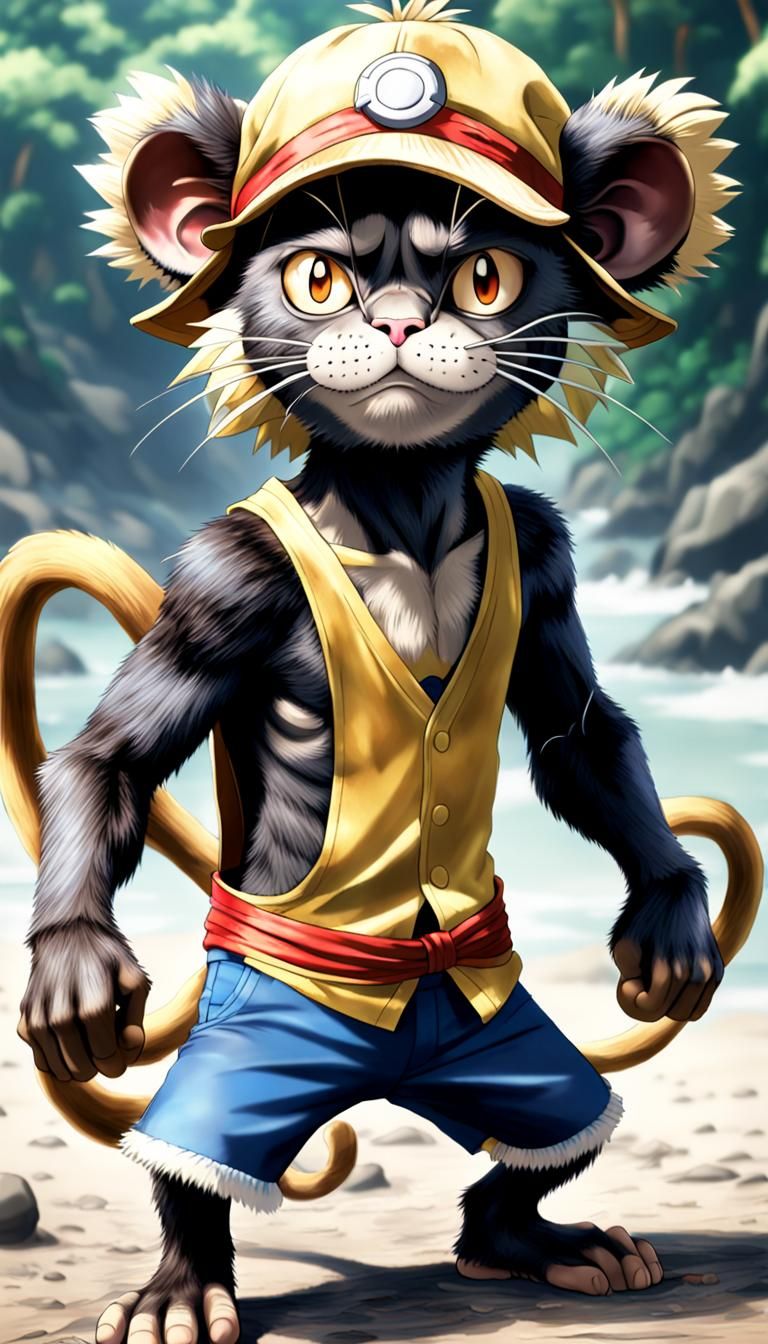 Meowth as Monkey D. Luffy: Hyperrealistic 8K