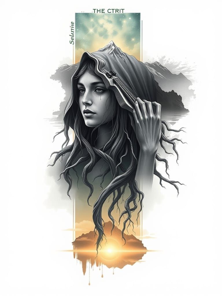 Mystical Mountain Chain with Celestial Goddess