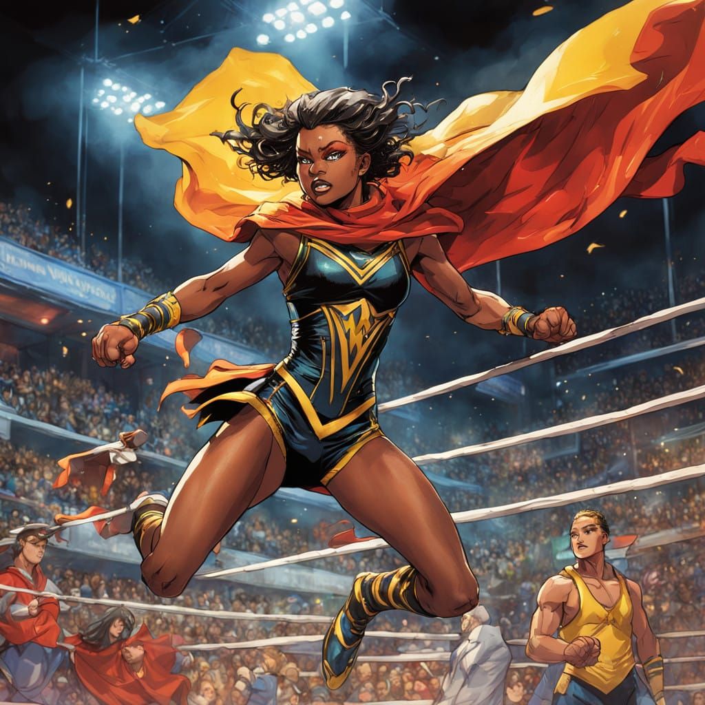 Determined Wrestler Voldreena Soars in Vibrant Wrestling Rin...