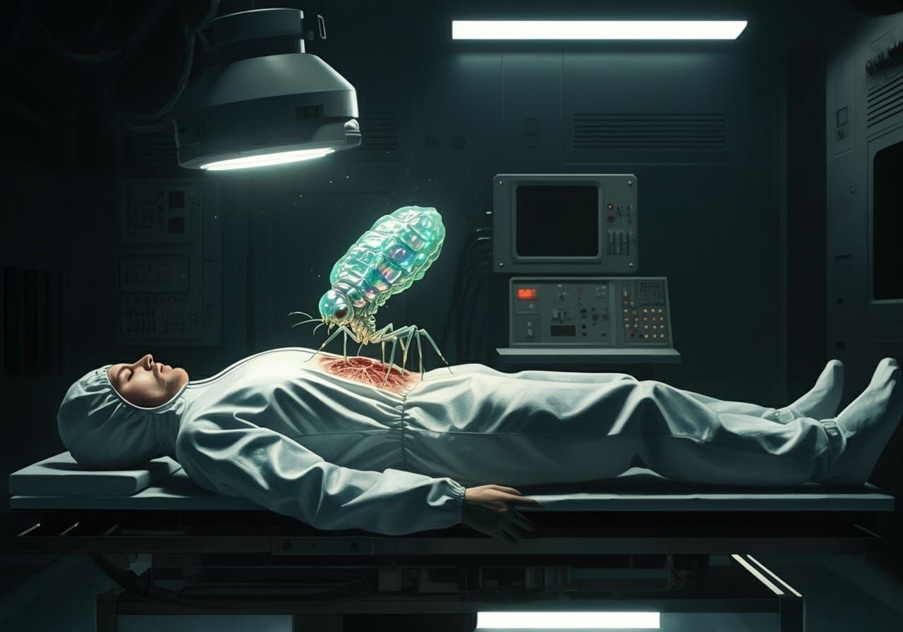 Eerie Sci-Fi Scene: Parasite Emergence