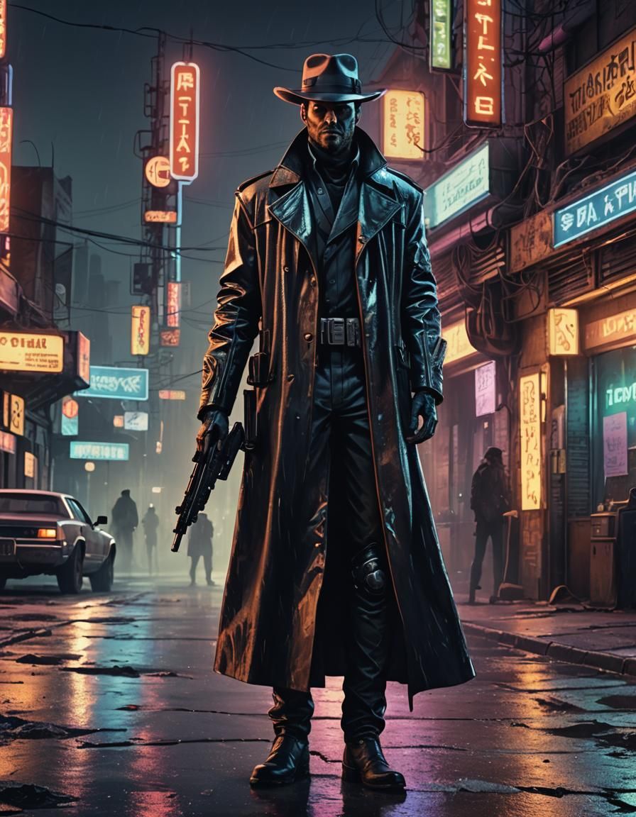 Sci-Fi Western Gunslinger in Neon Cityscape