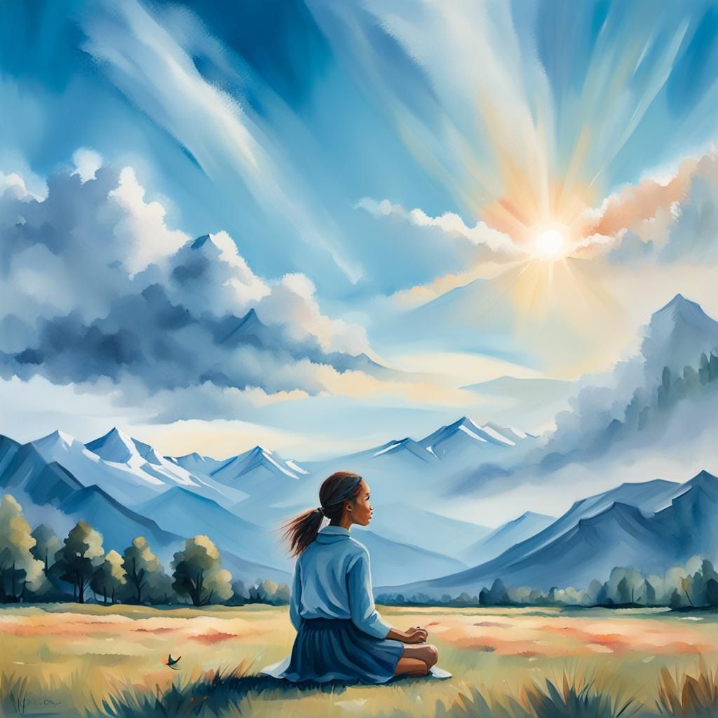 Girl in Snowy Landscape: Gouache Watercolor Portrait