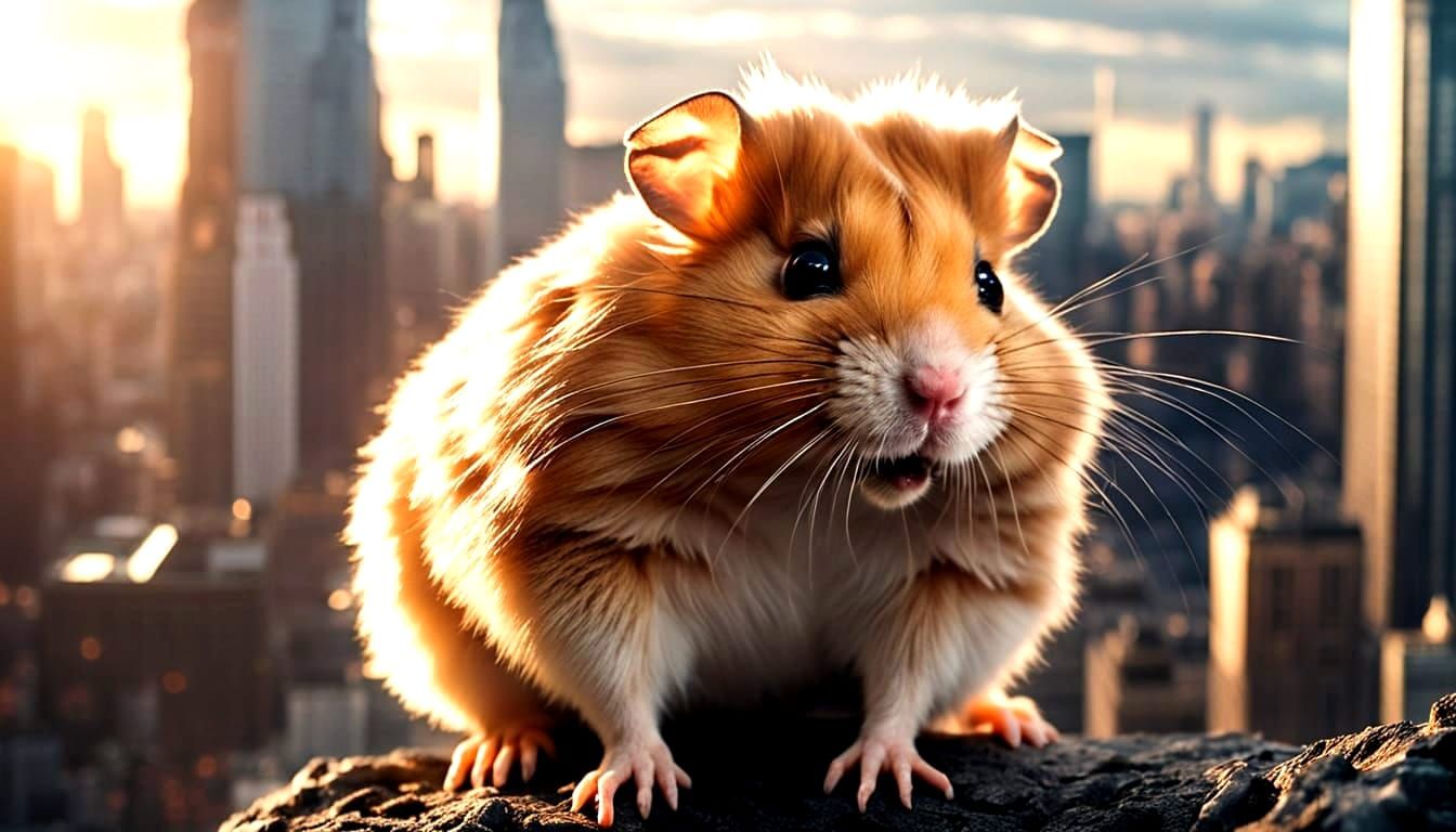 Macro Hamster vs Kaiju Cityscape: Cinematic Poster