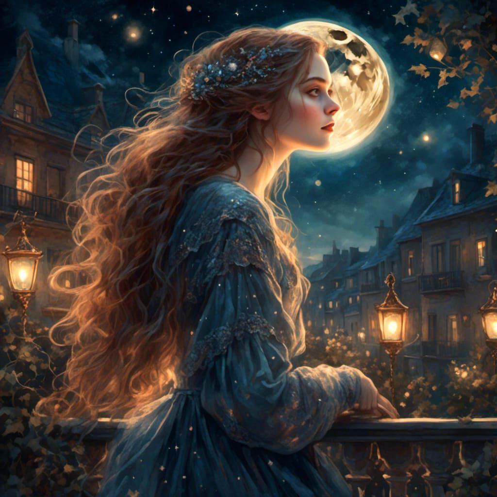 <lora:Kalety 1930:1.0> <lora:StarLit:1.0> Moon gazing 4