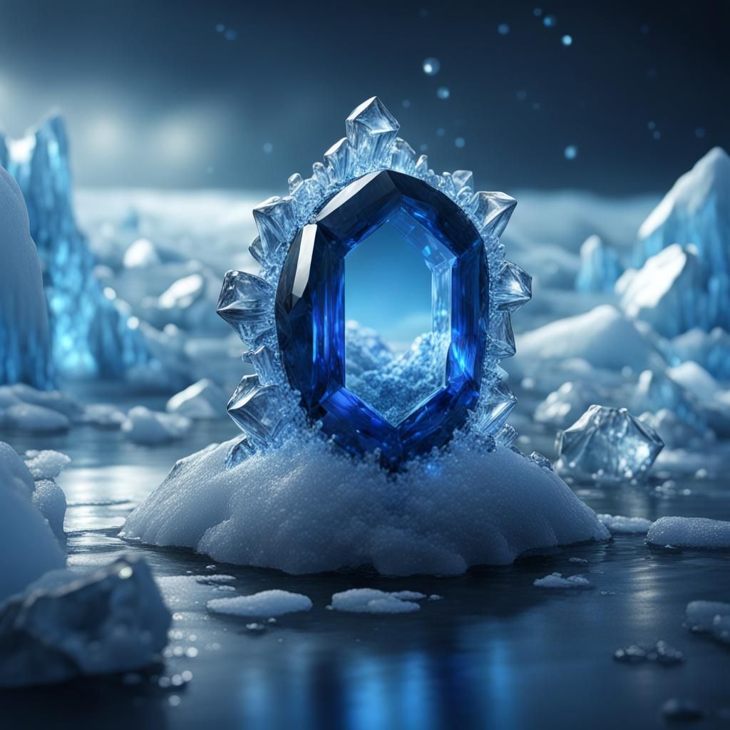 Icy Blue Sapphire Jewel in Detailed Painting