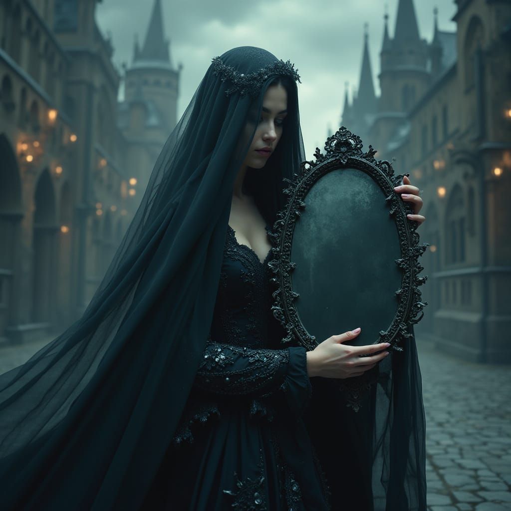 Shadow Weaver with Mystical Mirror in Dark Fantasy Style