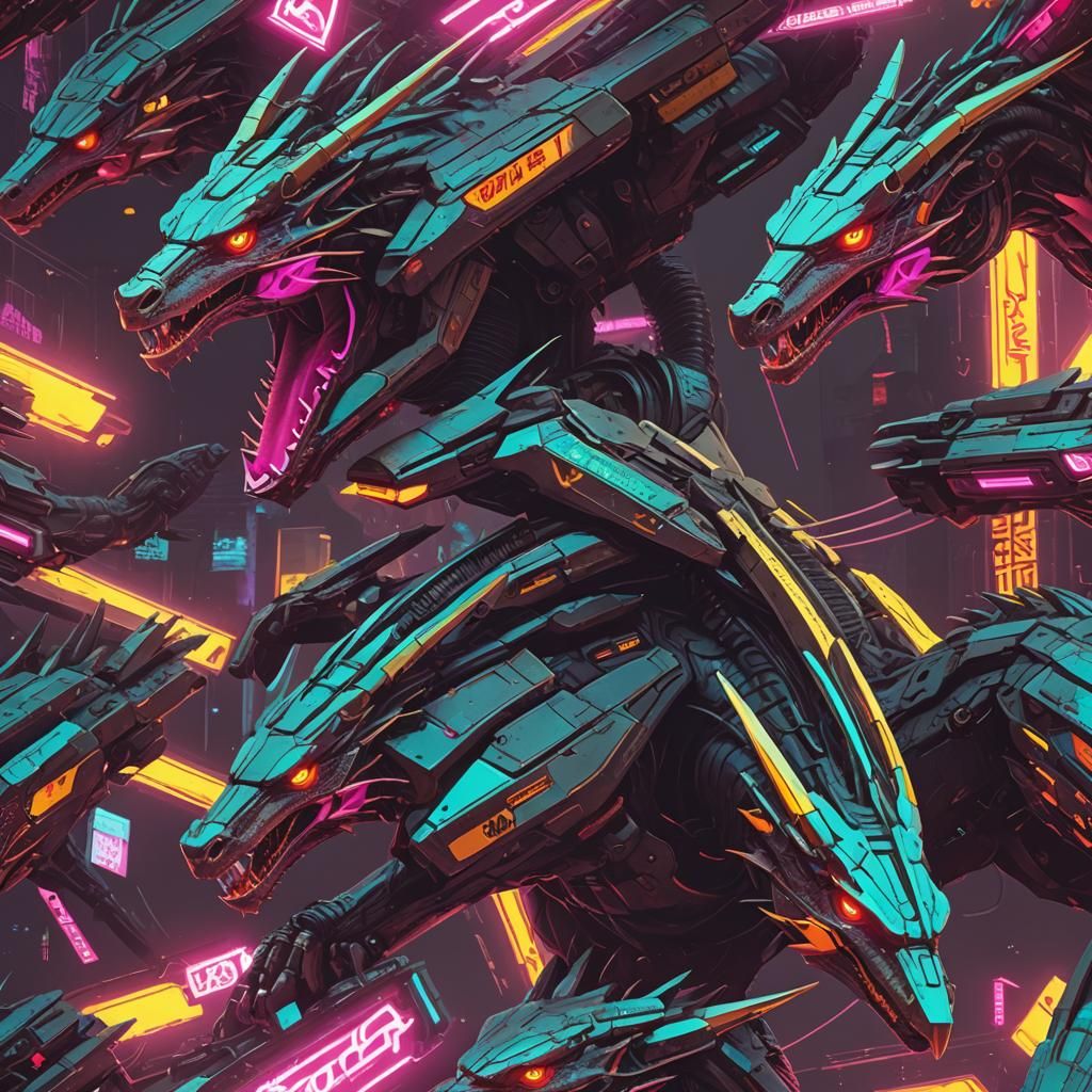 Cyberpunk Dragon in Neon Cityscape