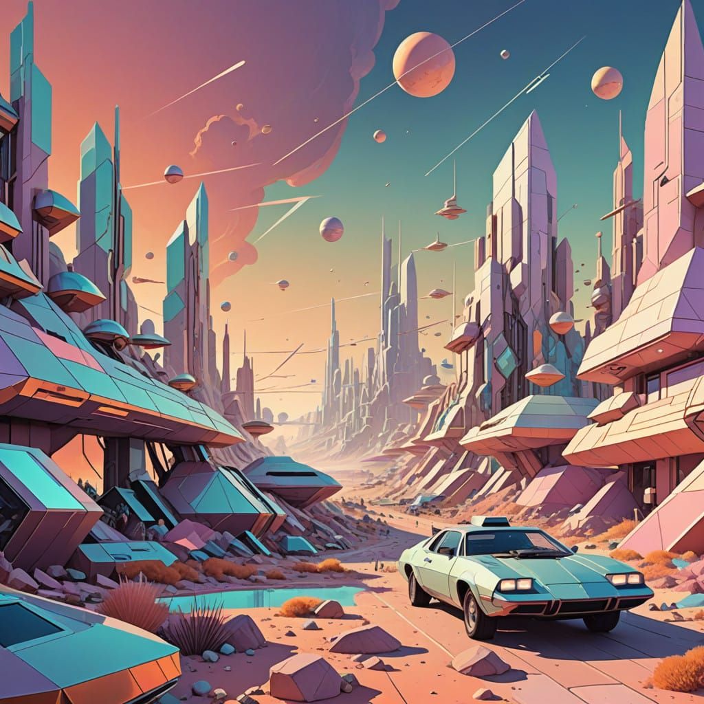 Dreamlike Low-Poly Landscape in Muted Pastel Hues