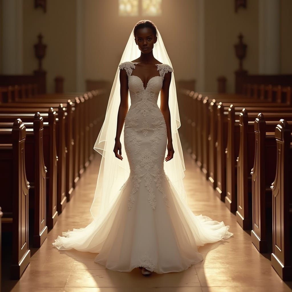 Elegant Black Bride in Romantic Realism Wedding Portrait