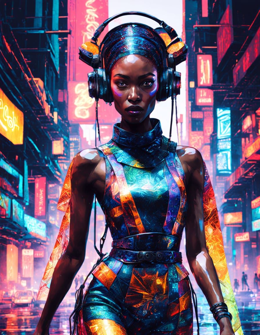 Futuristic Fashion Model on a Neon Runway