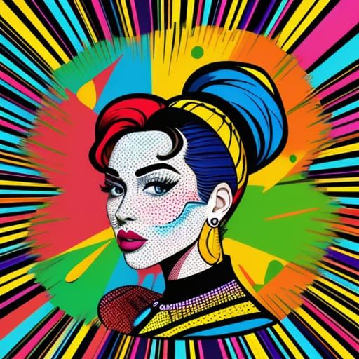 Vibrant Pop Art Portrait with Bold Colors and Ben-Day Dots