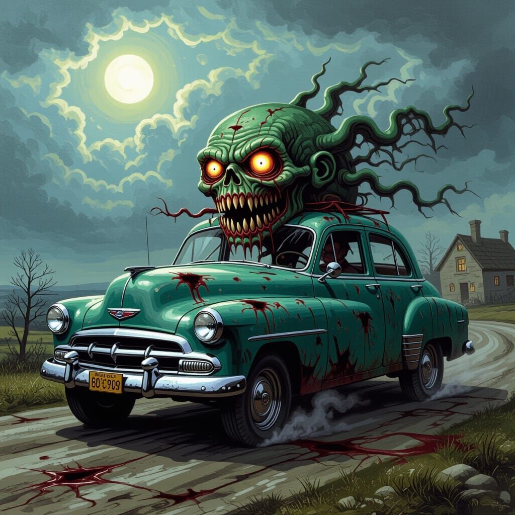 Horror Car With A Mind Of Its Own in Gustave Doré Style