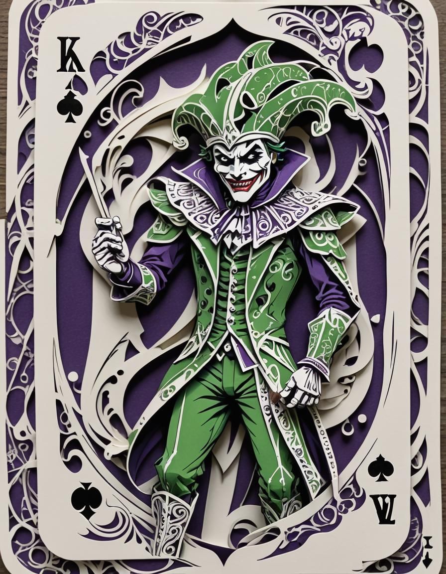 Kirigami Joker Card Art with Zentangle Elements