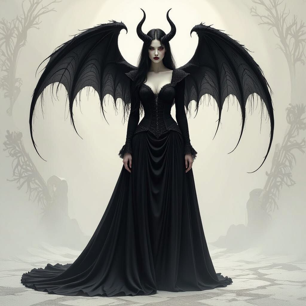Gothic Vampire Woman with Demon in Romantic Setting