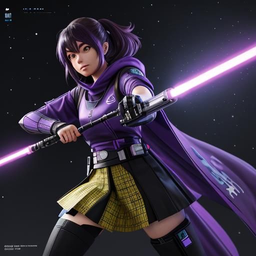 Girl with Lightsaber: Anime-Inspired 3D Art