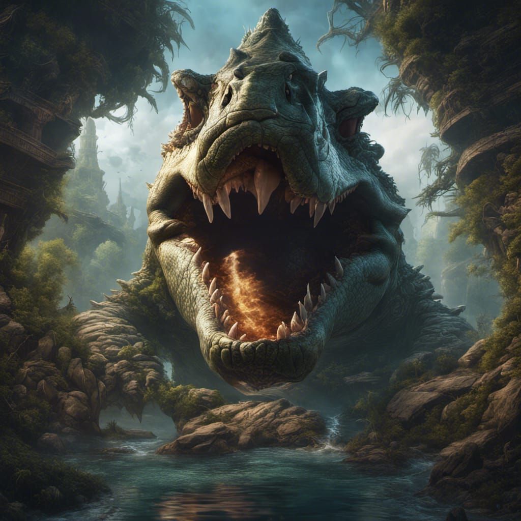 Detailed Werecrocodile in Fantasy Concept Art