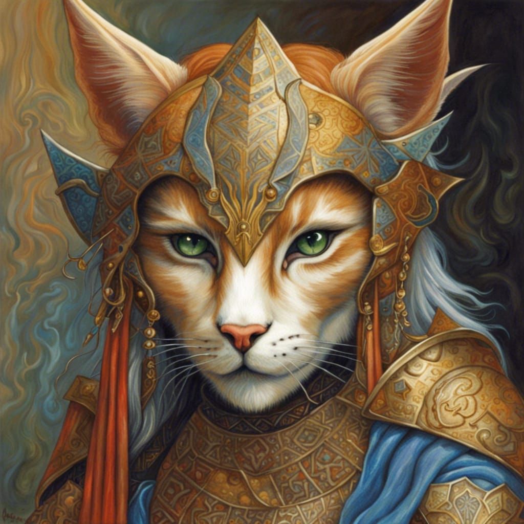 Armored Lynx Cat Person in Bright Fantasy Art