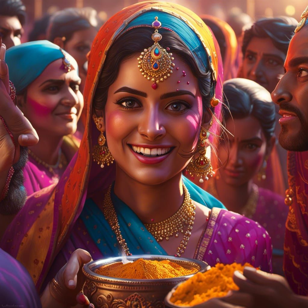 Bollywood Holi Chai: Hyperdetailed Gouache Art