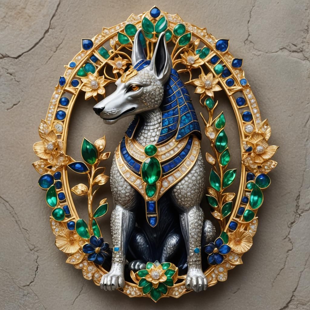 Anubis Brooch with Lotus Flower