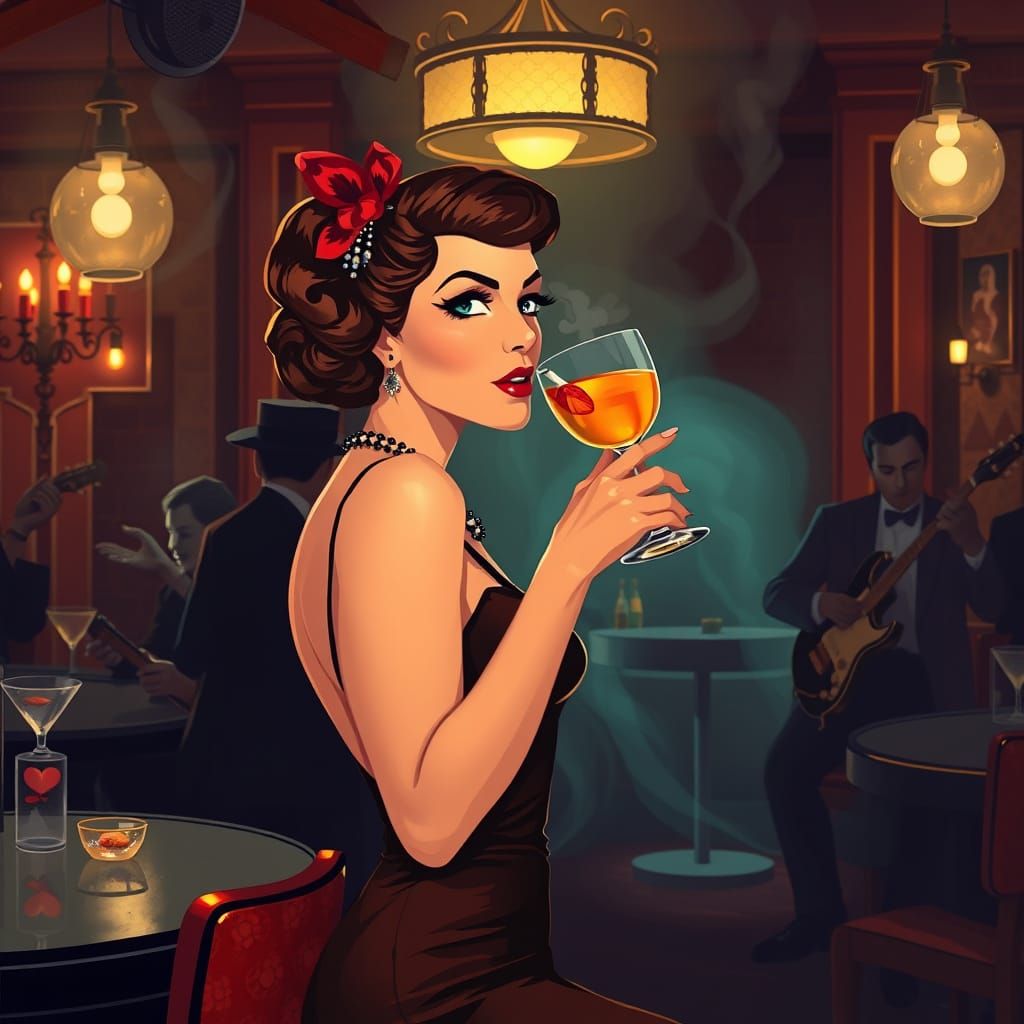 Flapper in Speakeasy with Jazz Band, Art Deco Style