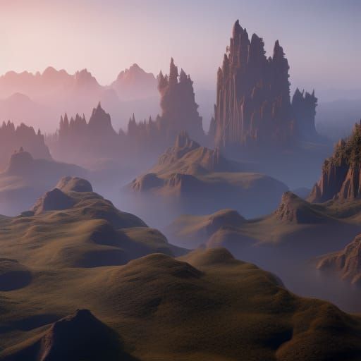 Fantastical Undulating Matte Painting in Deep Color