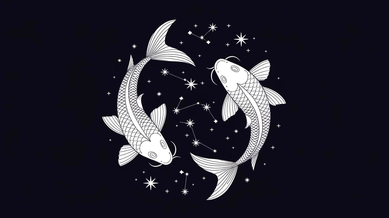 Ethereal Koi Fish in Cosmic Line Art