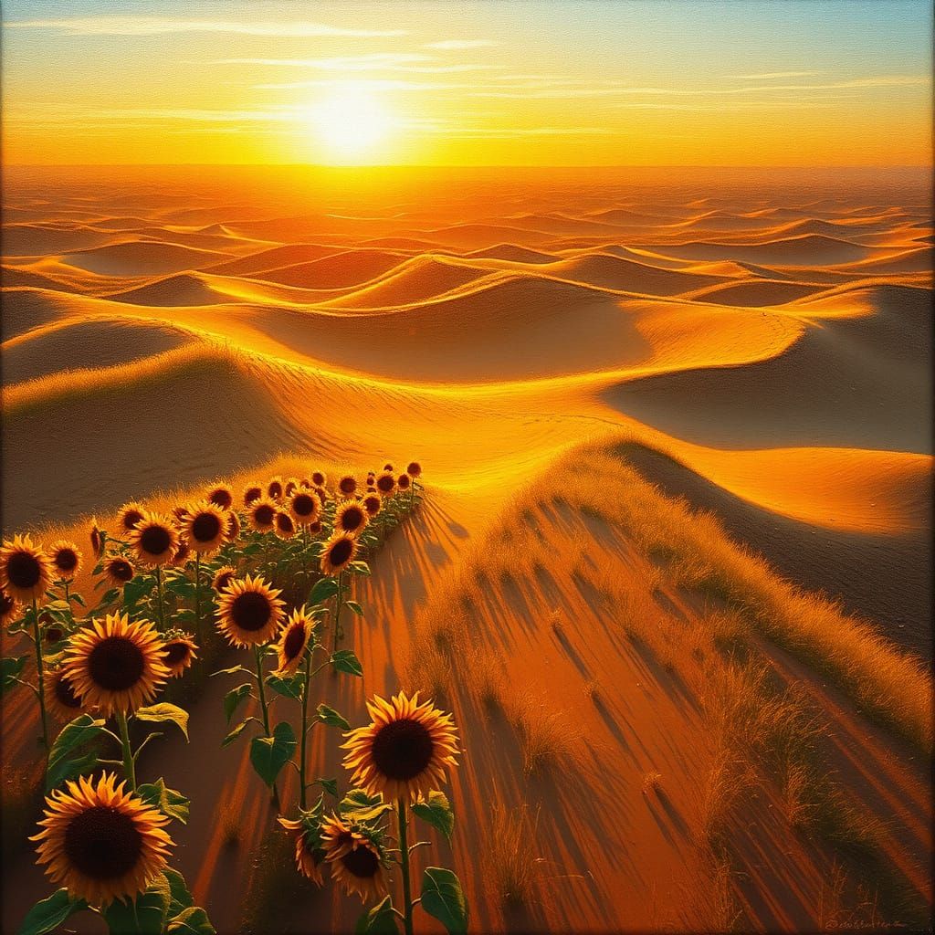 Impressionist Landscape of Sunflowers at Dawn