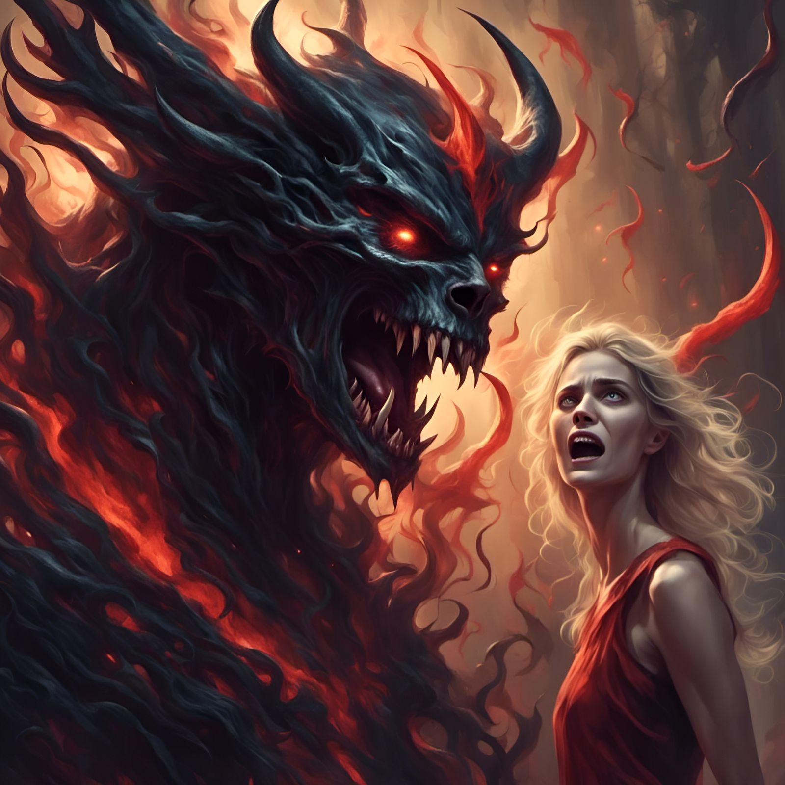 Woman Screams in Fear, Horror Art