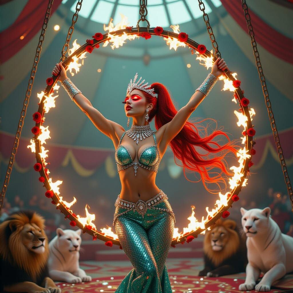 Surreal Circus Goddess with Flaming Ring
