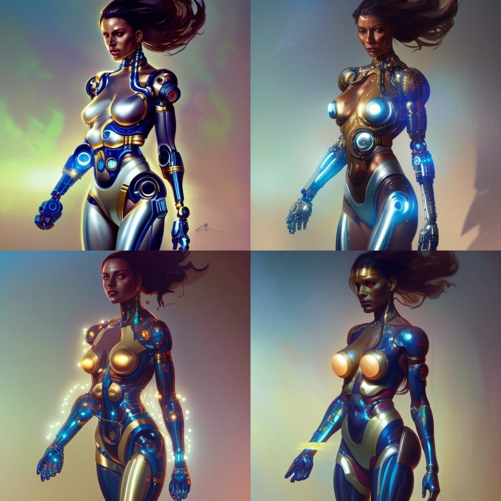 Gold Cyborg Woman Portrait in Hyperdetailed Style