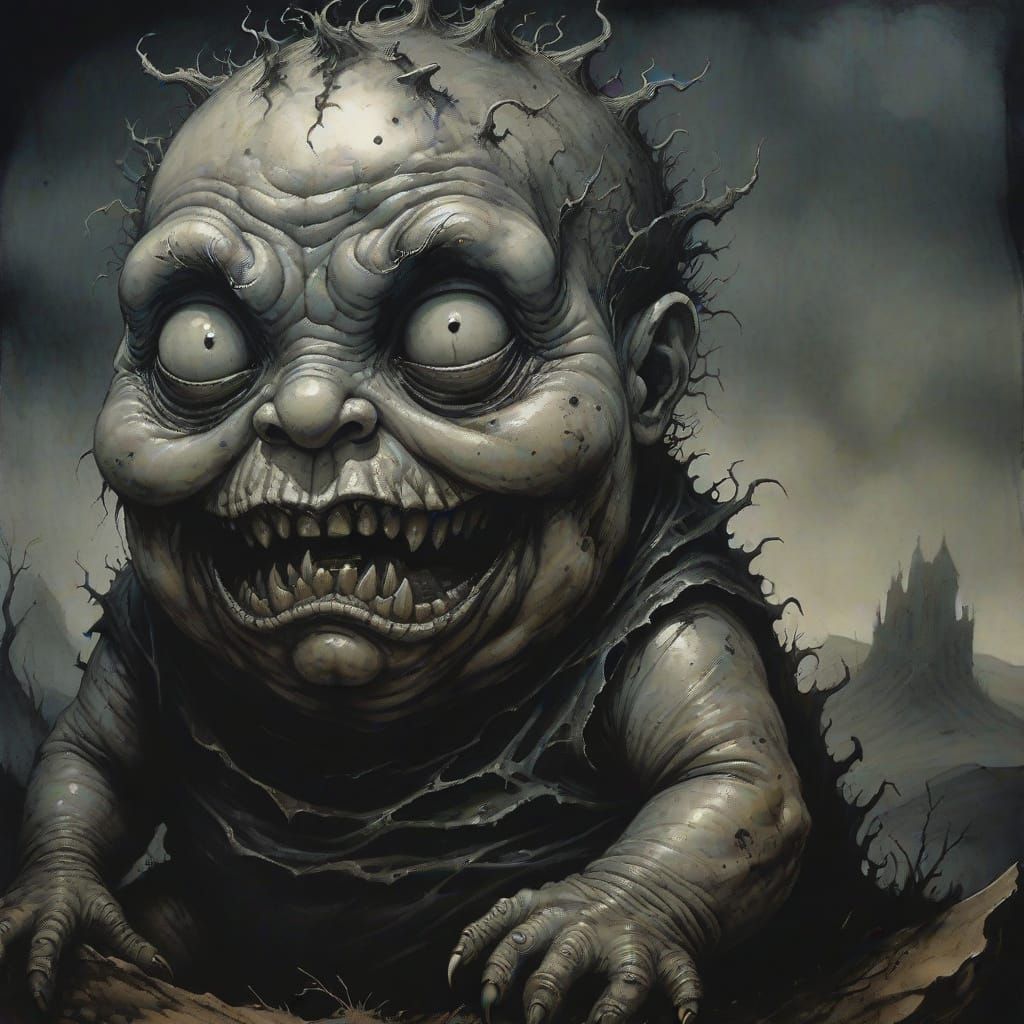 Surreal Wart Baby Illustration in Macabre Style