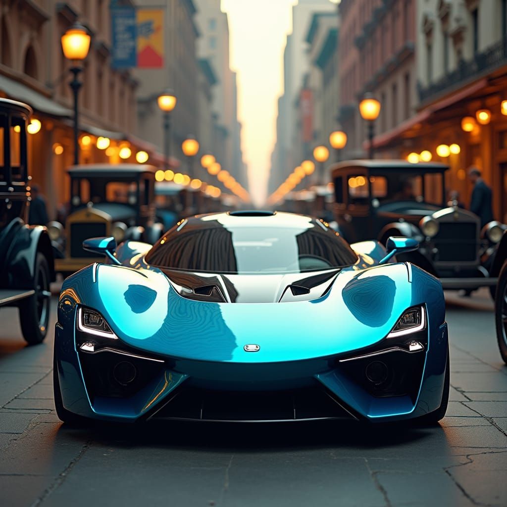 Modern Sports Car in 1920s New York Street