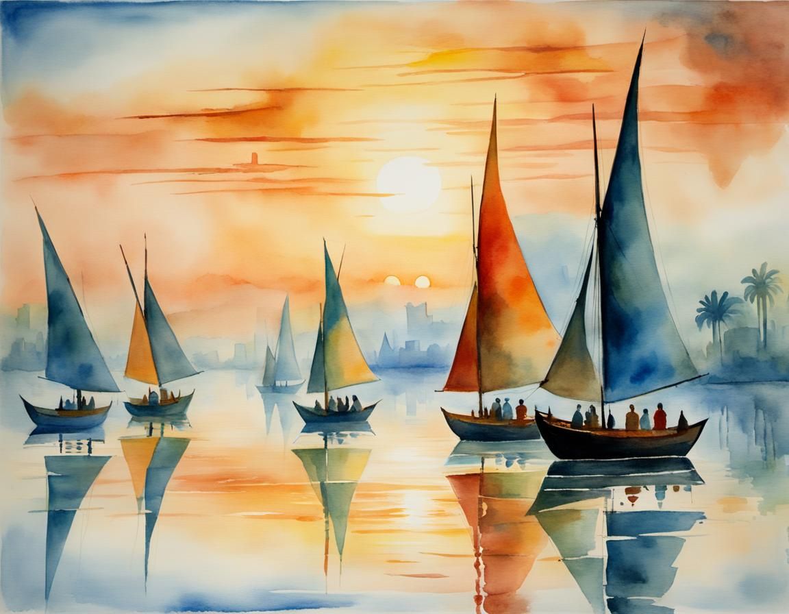 Feluccas on the Nile at dawn