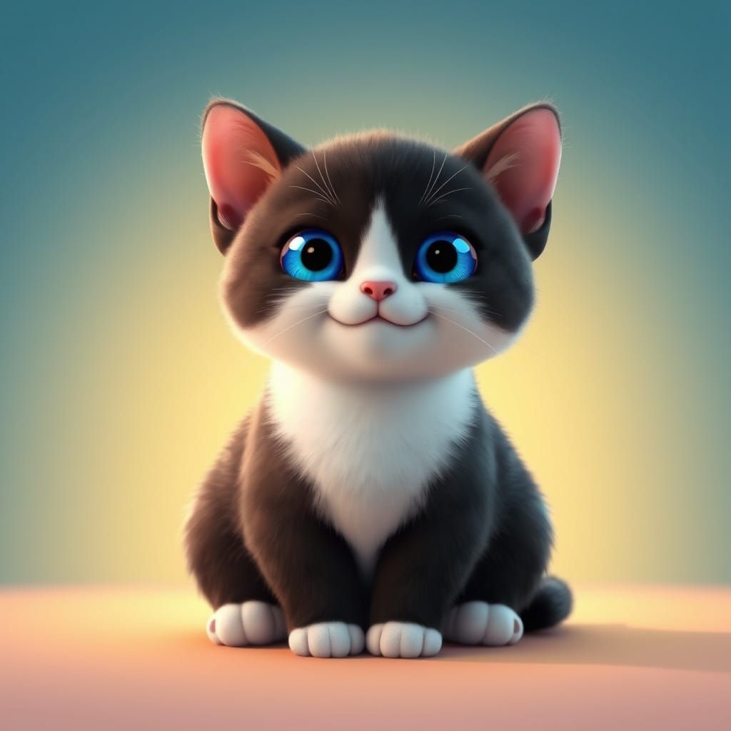 Charming 3D Digital Kitten with Sapphires Eyes