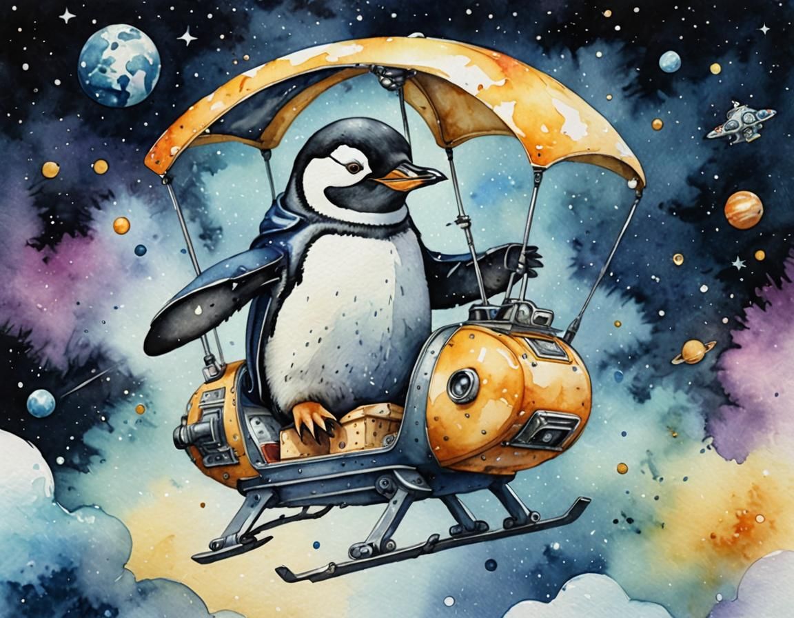 The Space Penguin in his Cheese-copter