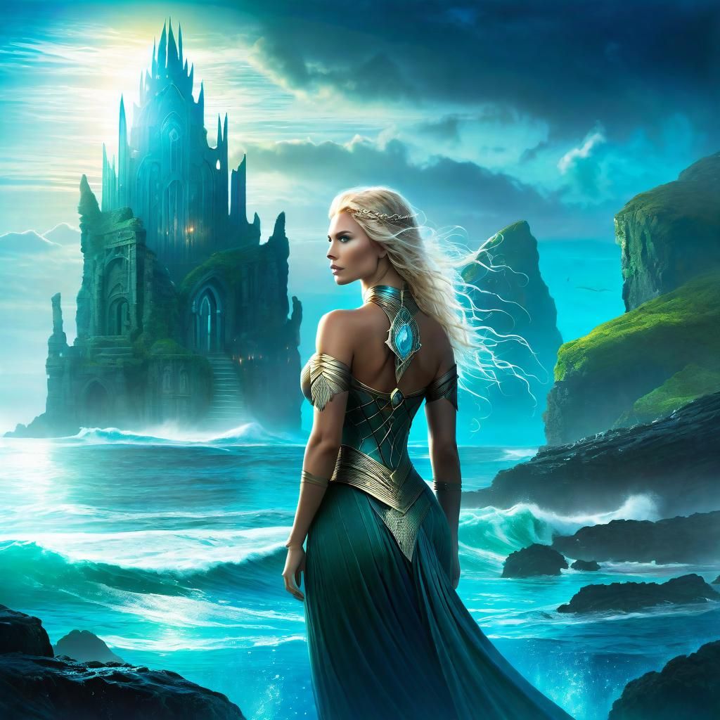 Ethereal Nordic Atlantean Woman in Lost City