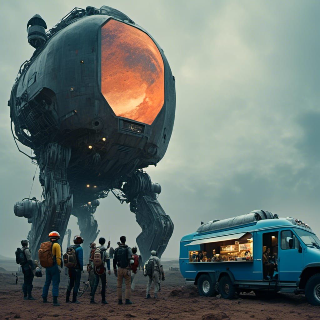 Robots Serve Food on Mars in Sci-Fi Scene