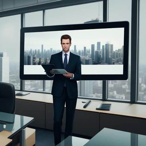Manager with Tablet in Modern Office: Digital Rendering