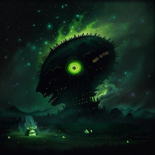 Galactic Glowworm Grieving in Mixed Artistic Styles