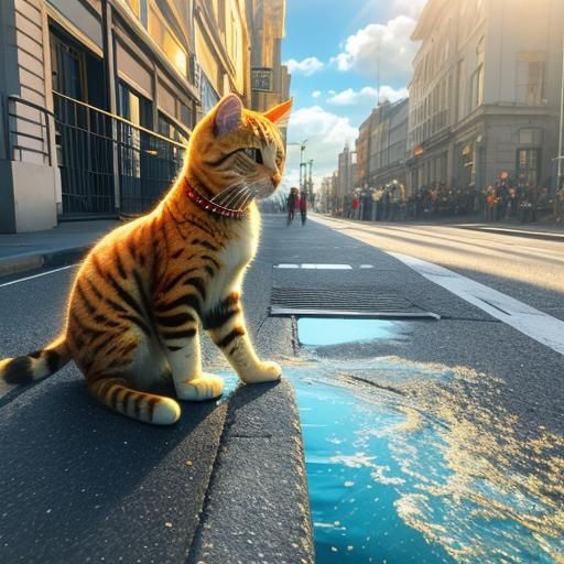 Surreal Seaside Parade with Golden Elements