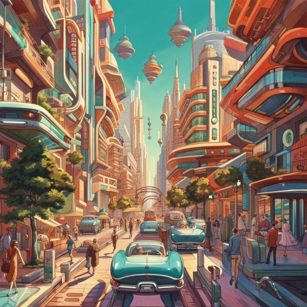 Vibrant Futuristic Cityscape in Anime Style