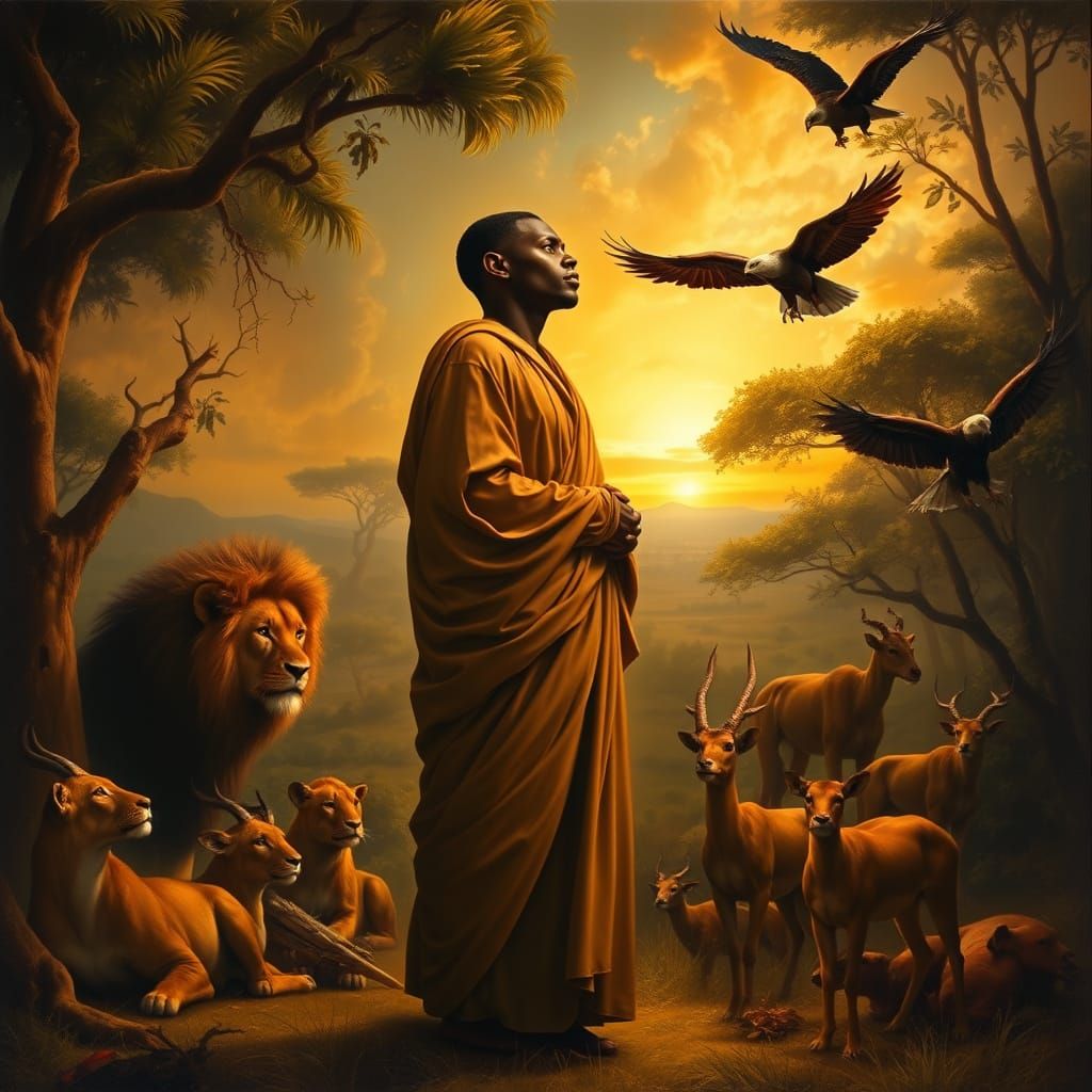 African Majesty in Eden: Renaissance-Inspired Masterpiece