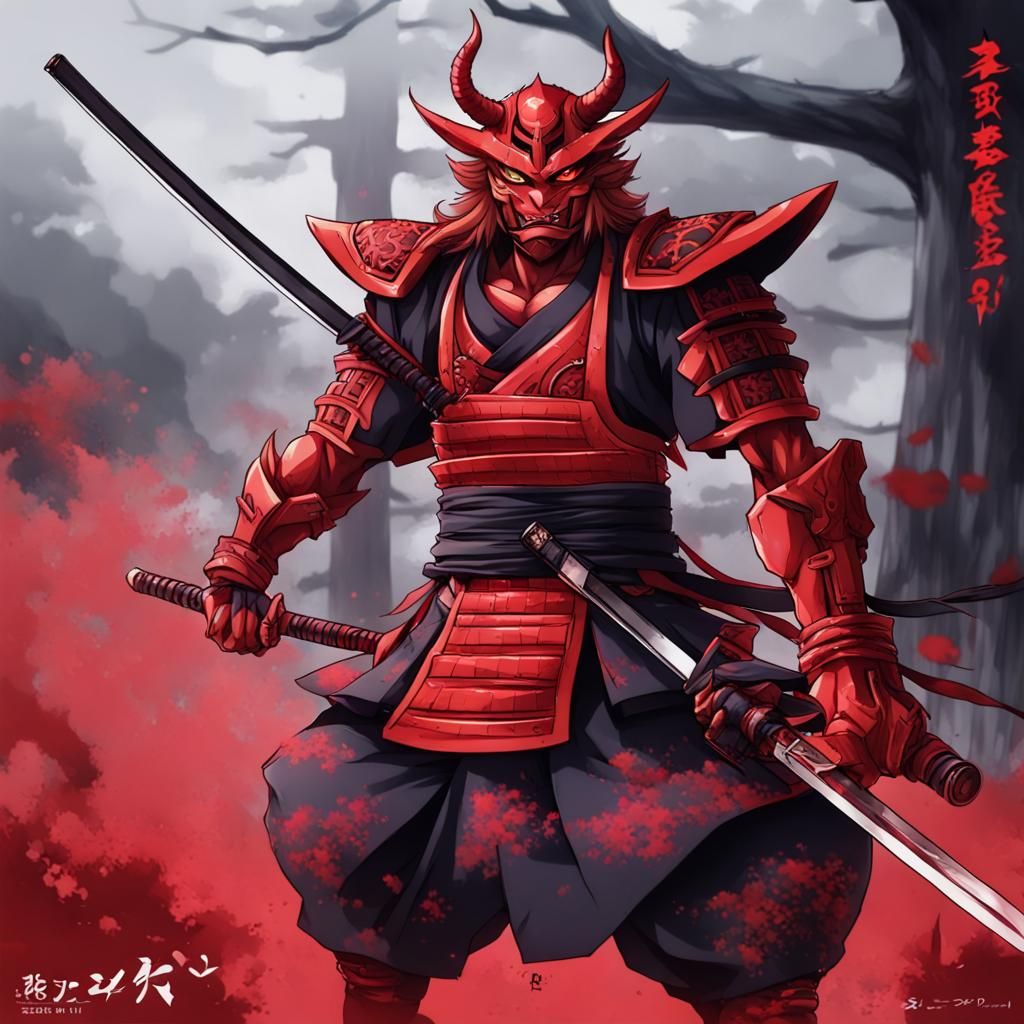 Red Oni Samurai in Anime Style