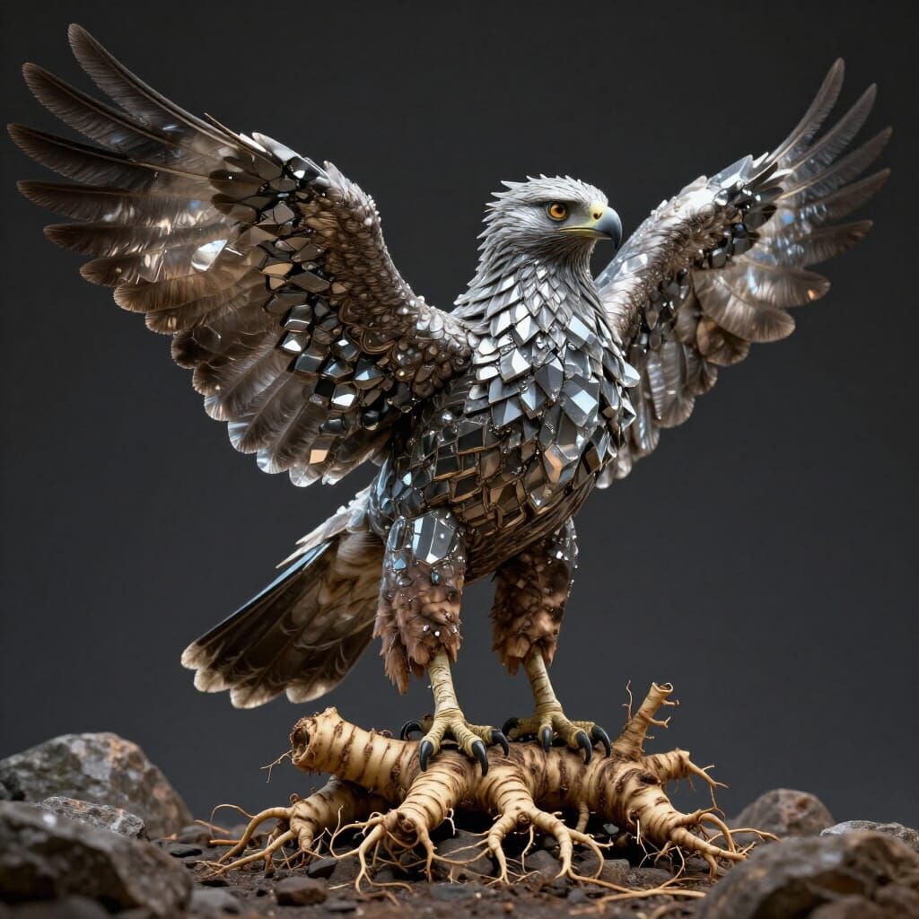 Fantastical Hawk Horseradish Hematite Creature Concept Art