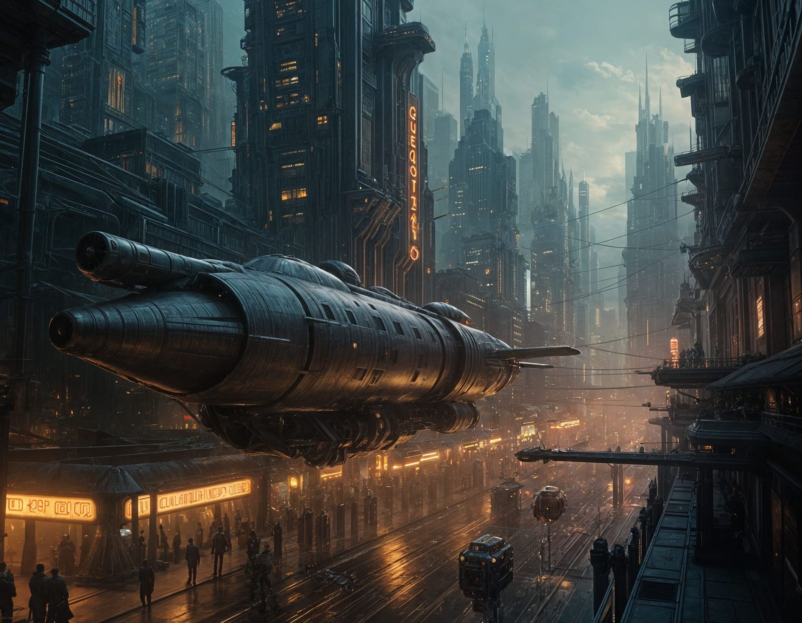 Vintage Futuristic Cityscape at Magic Hour