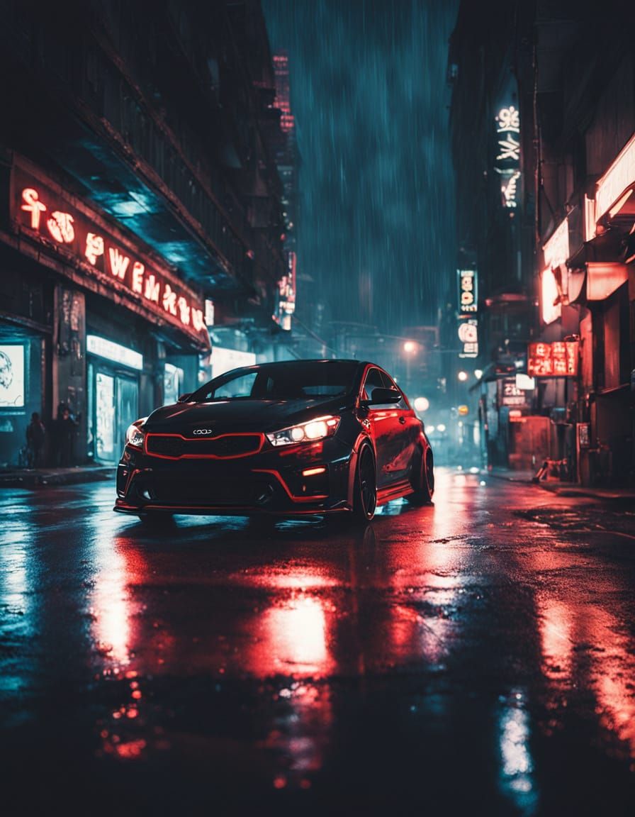 Aggressive Kia Cerato Koup YD in Neon-Lit Metropolis