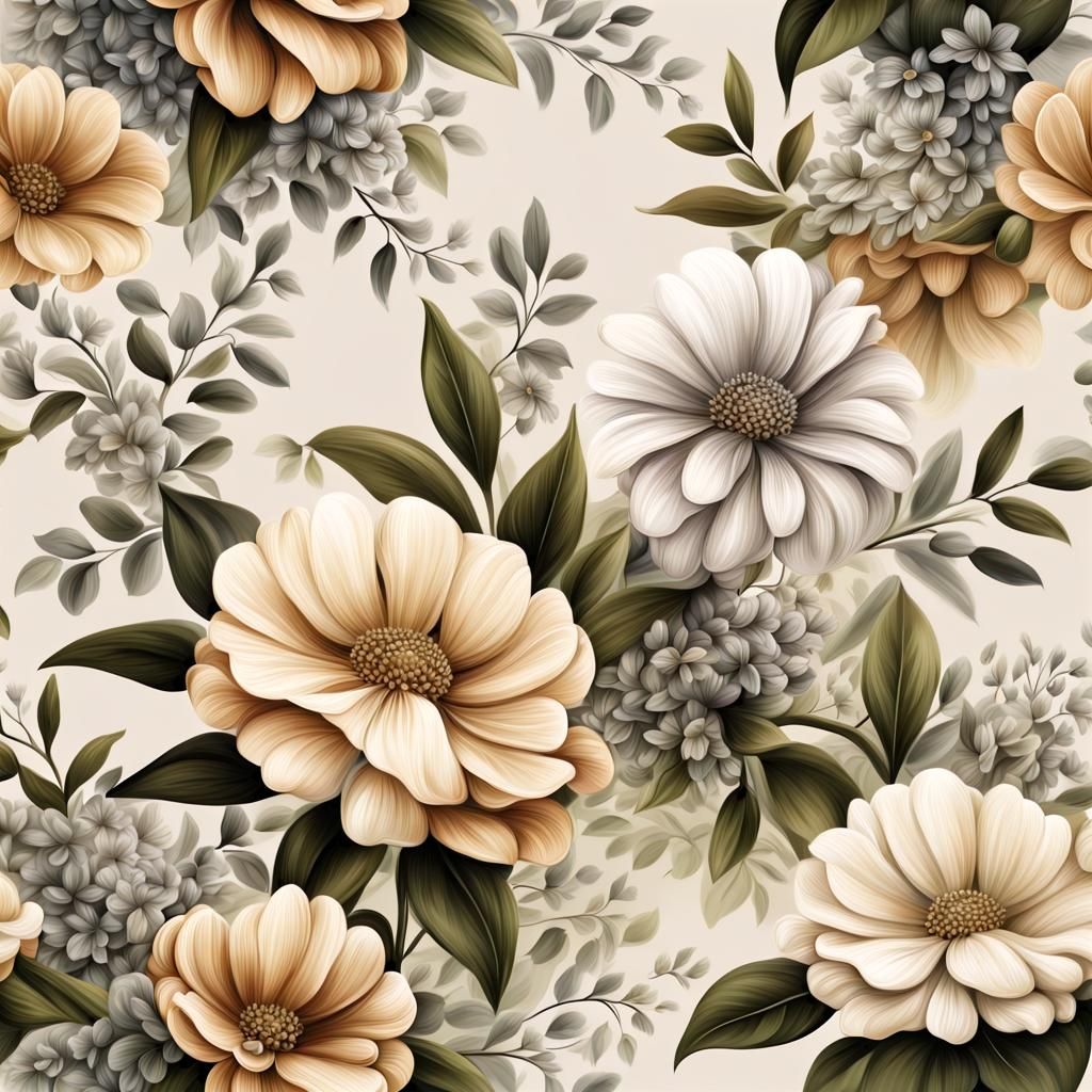 Floral Shrub in Oil Painted Airbrush Style