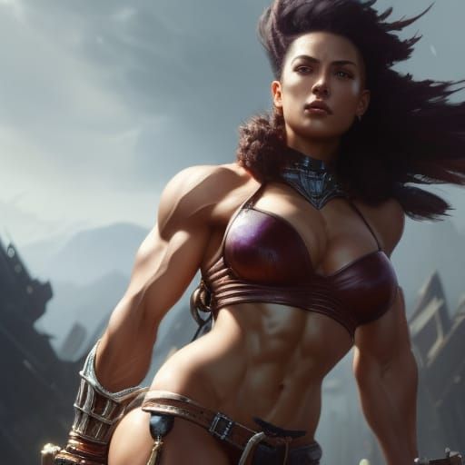 Muscle Girl in Dark Fantasy Concept Art