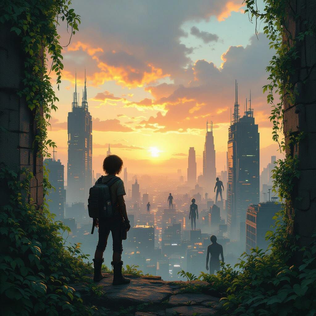 Post-Apocalyptic Survivor Gazes Over Undead Horizon