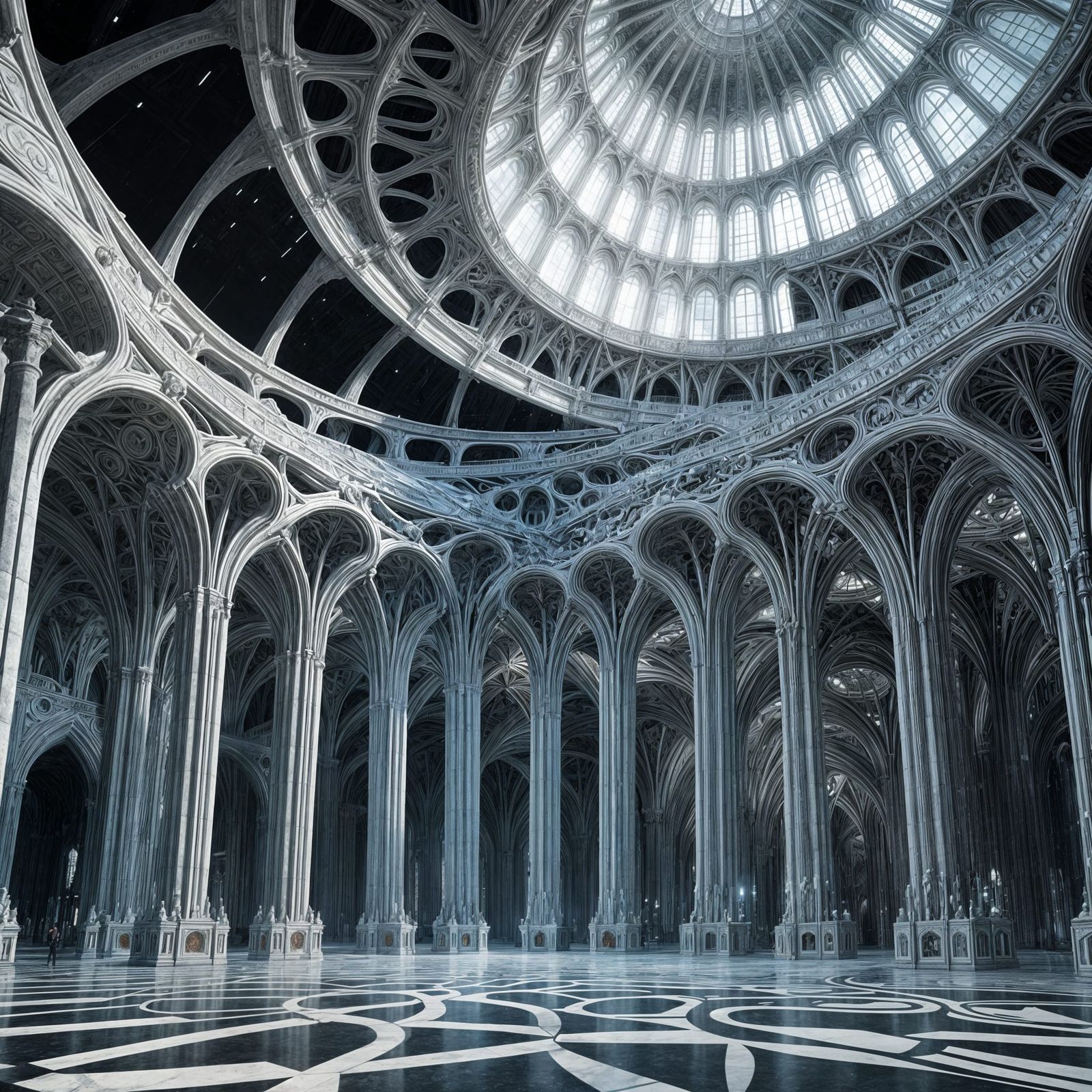 Alien Cathedral Interior in Art Deco Style